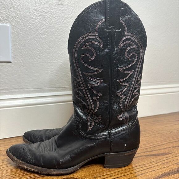 Vintage Justin Boots 11B Black Leather Cowboy Western Boots Style 5540 80s - Picture 11 of 12